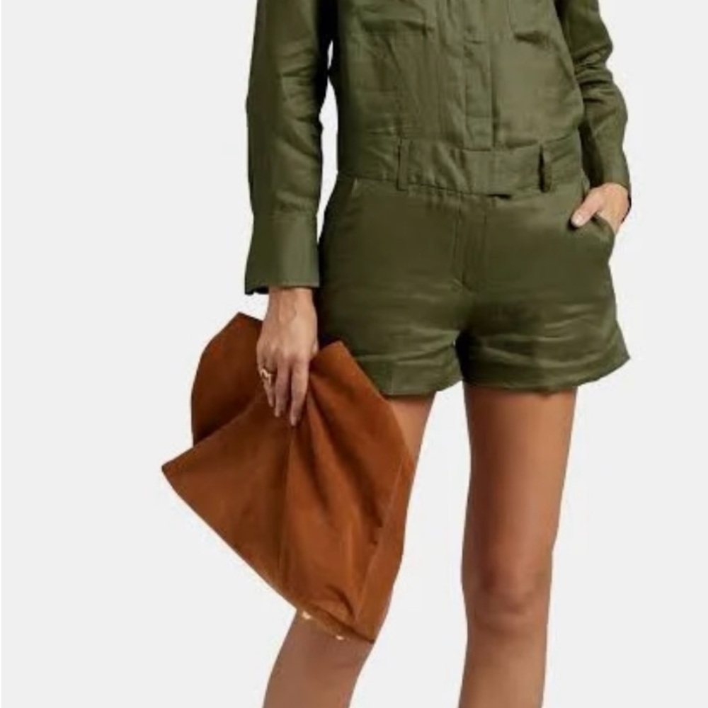 Equipment Olive Green Romper with Brown Clutch